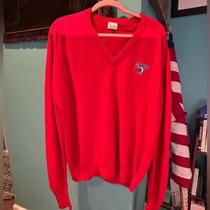 Vintage St. John’s University (SJU NY) Bright Red V-Neck Sweater Redmen logo